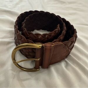 Madewell 1937 Vintage Brown Leather Braided Wide Belt w/ Gold Buckle, Size XS/S